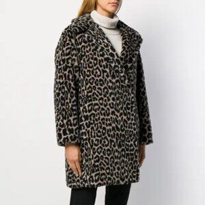 Harris Wharf London Leopard Sherpa Wool Coat Size Large